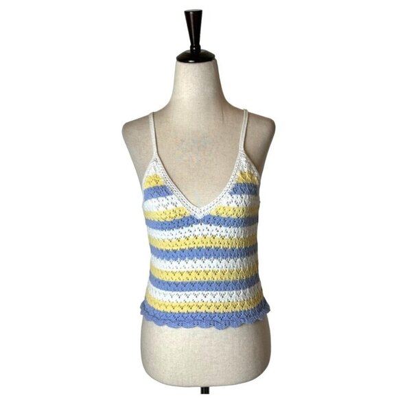 French Connection Sweater Women‎ Small White Ladder Stitch Crochet Crop Tank Top - Picture 3 of 11